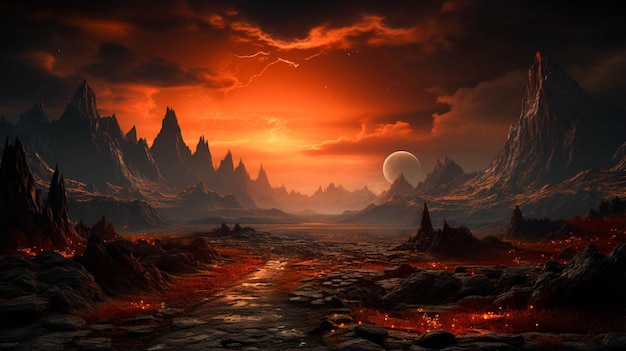 Mars a red alien planet with mountains rock