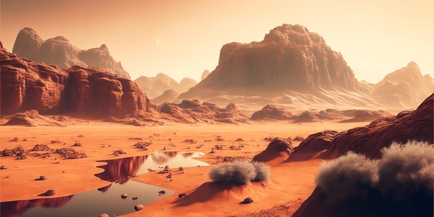 Mars the red planet landscape with desert and mountains