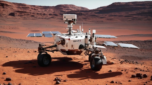 Photo mars rover in desert terrain