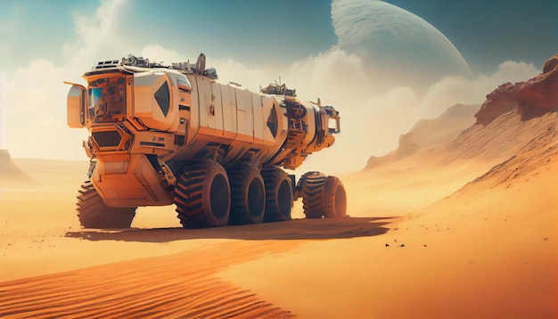 Foto mars rover che esplora la superficie di marte immagine di un veicolo autonomo spaziale robotico automatizzato sul pianeta marte rosso
