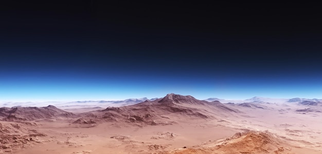 Mars surface mountains on mars background red planet