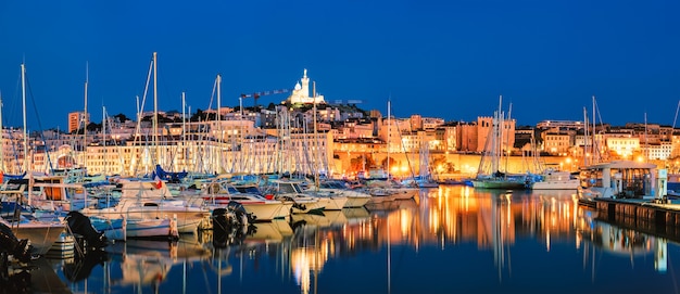 Marseille old port in the night marseille france