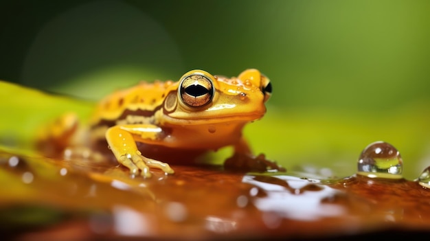 Marsh Frog Resting on a Leaf Above the Pond