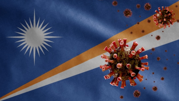 Marshallese flag waving with coronavirus outbreak infecting respiratory system as dangerous flu