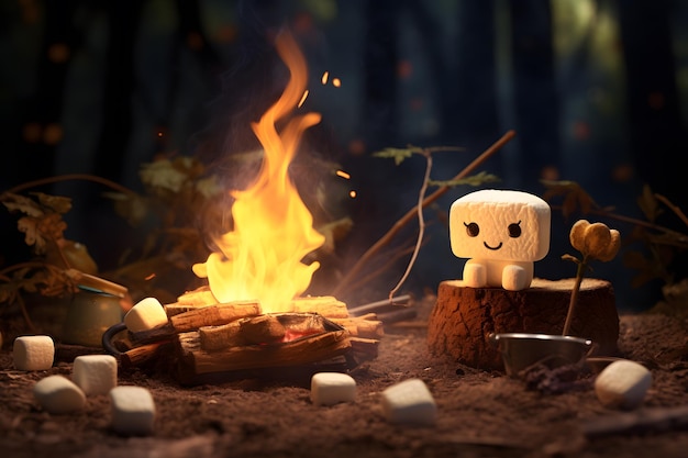 marshmallow campfire National Marshmallow Toasting Day illustration