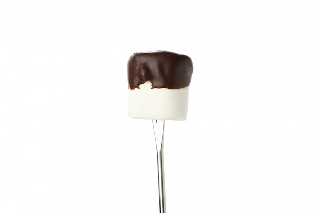 Marshmallow in chocolate isolated on white background