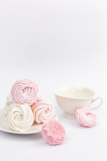 Marshmallow colored fruit pink and white sweet dessert set