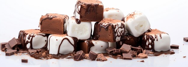 Foto marshmallow coperto di cioccolato isolato