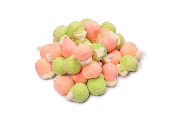 Marshmallow fruit candys isolated on white background