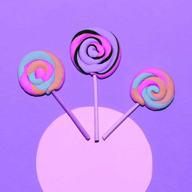 Marshmallow Lollipop. Minimal. Candy colorful mood Flatlay