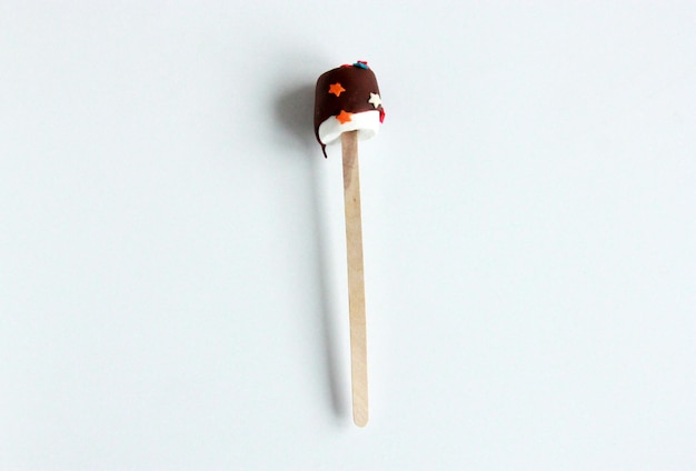 Photo marshmallow on the sticks covered with chocolate and decorated with sprinkles - snack for kids