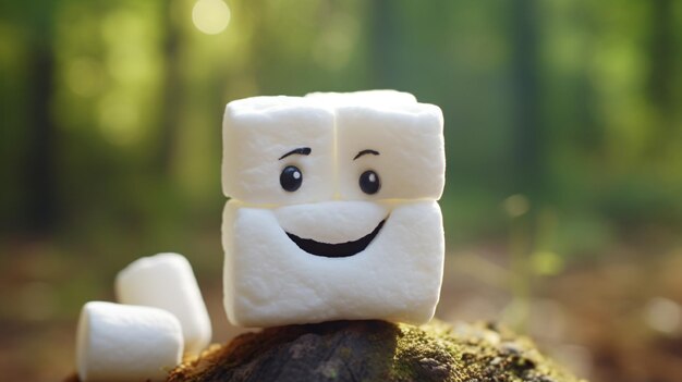 Foto un marshmallow con un sorriso sul viso