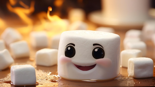 Foto un marshmallow con un sorriso sul viso