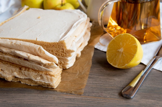 Marshmallows of apples on a white plate. Delicious and healthy sweets.