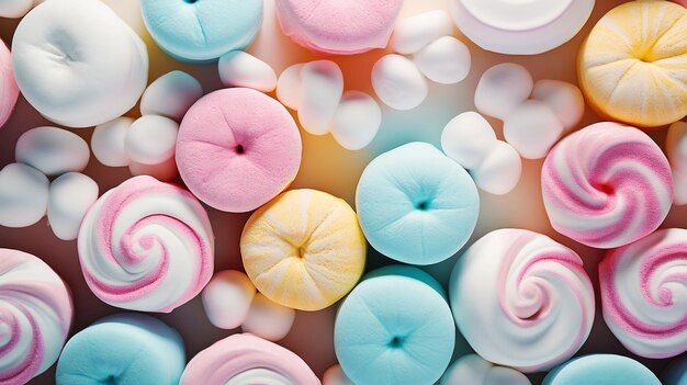 Marshmallows background Texture of colorful mini marshmallows Generative AI