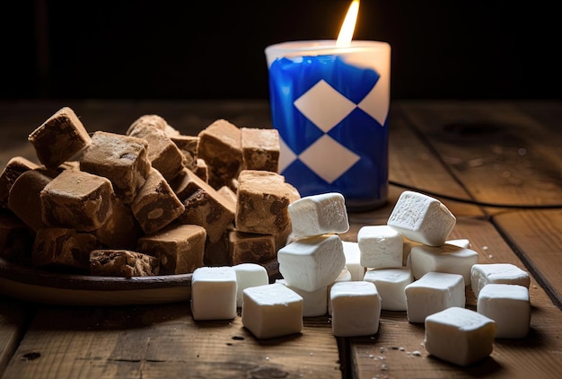 Foto marshmallows en de israëlische vlag in de stijl van dicht gemodelleerde beelden
