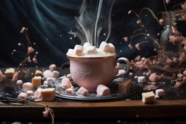 Marshmallows floating on top of hot chocolate