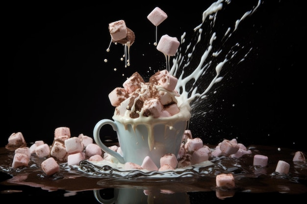 Marshmallows floating on top of hot chocolate