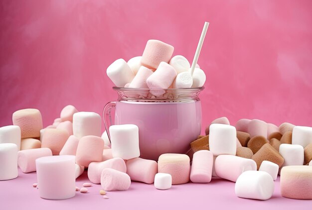 Marshmallows op roze achtergrond