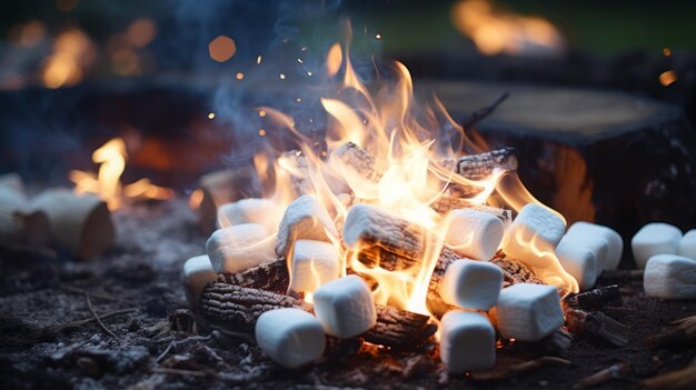 Photo marshmallows on skewers fried