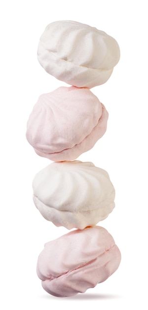 Marshmallows stand on top of each other on a white background Isolated