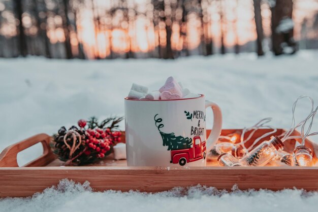 Photo marshmallows in winter nature