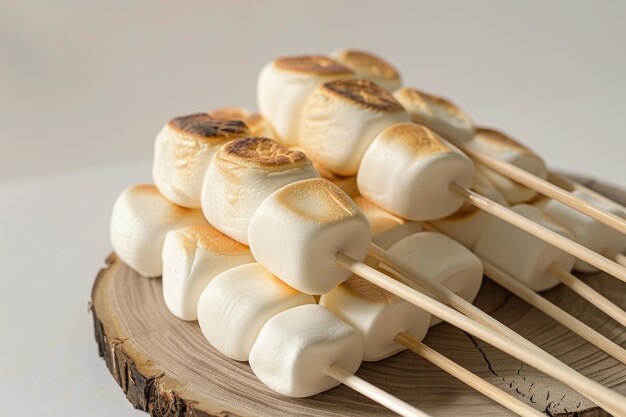 Photo marshmallows on wooden slice