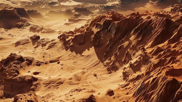 Марсианские дюны под золотым небом