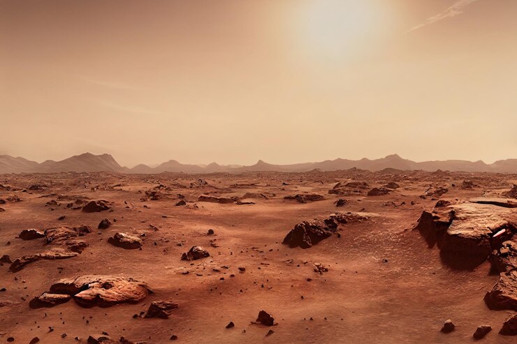 Photo martian landscape rocky martian desert 3d rendering