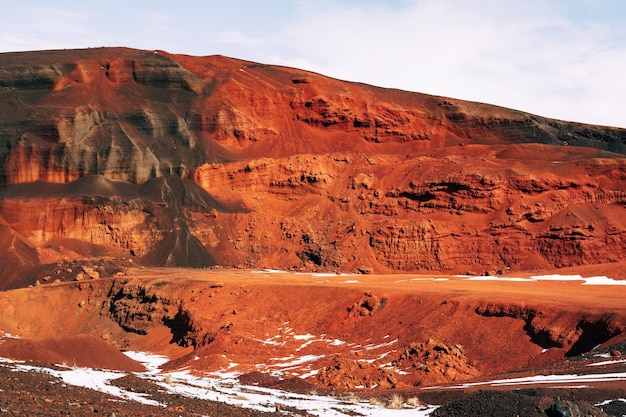 Martian landscapes in iceland the red crater of the seydisholar volcano the quarry of red soil