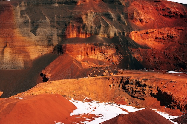 Martian landscapes in iceland the red crater of the seydisholar volcano the quarry of red soil