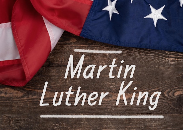 Martin Luther King jr day I have a dream USA flag on wooden background