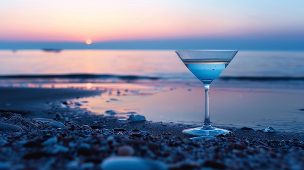 Foto martini glas op het zandstrand