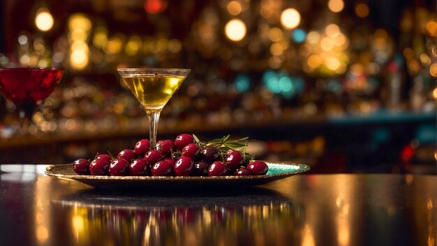 Martini glass olives at the bar