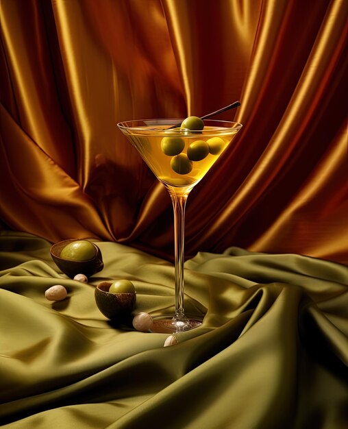 Foto un bicchiere di martini con olive e lime su un tavolo