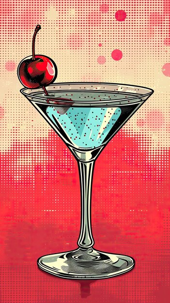 Martini with a cherry in retro style The concept of a cocktail and retro design