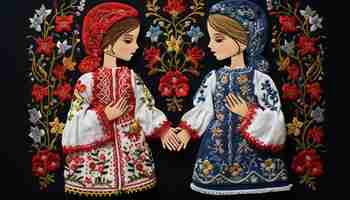Photo martisor boy and a crossembroidered girl holding hands