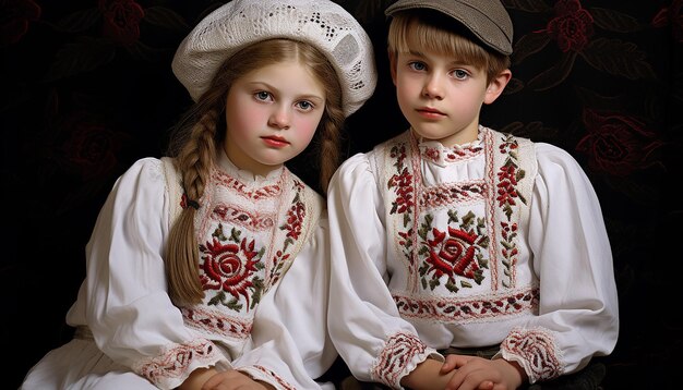 Martisor jongen en een kruis geborduurd meisje die handen vasthouden