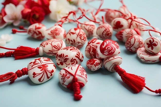 Martisor red and white yarn floss thread holiday With Martisor Romanian Spring