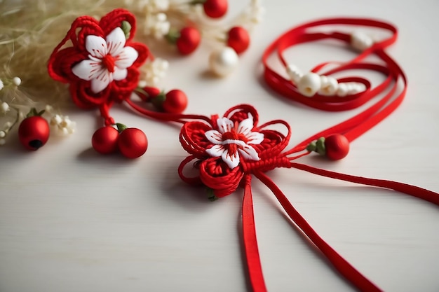 Martisor red and white yarn floss thread holiday With Martisor Romanian Spring