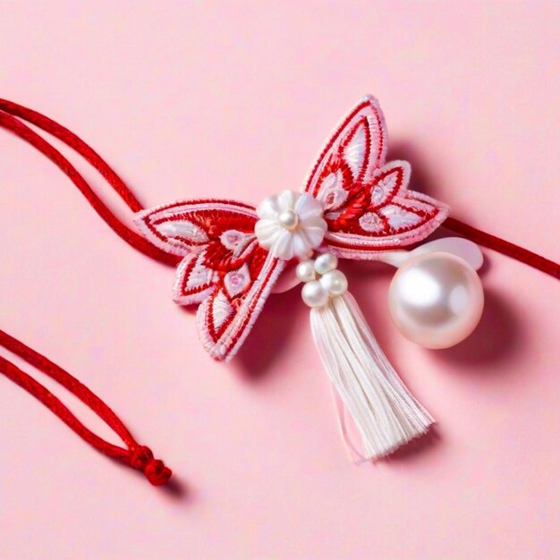 Foto martisor talisman geïsoleerd op roze achtergrond