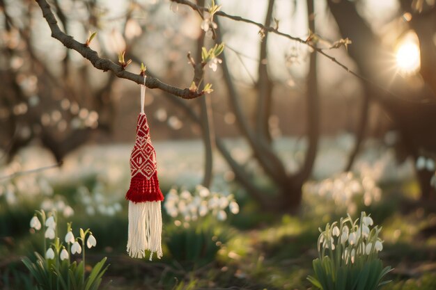 Photo martisor on a tree branch in the garden