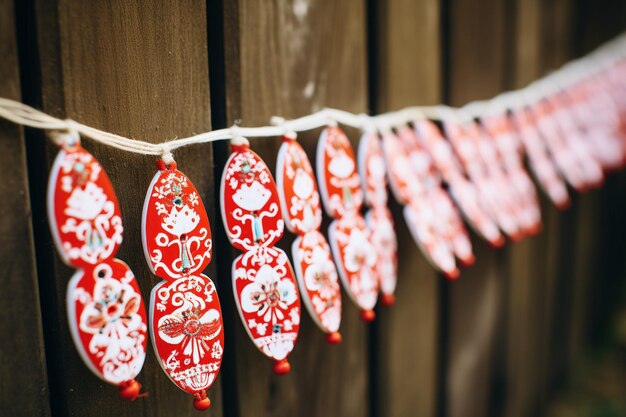 Photo martisor trinkets arranged in a row on a wooden fence