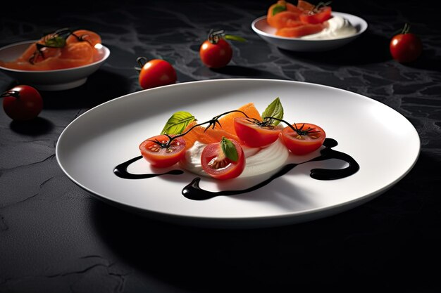 Удивительное красивое блюдо на тарелке черный фон иллюстрация генеративная ai