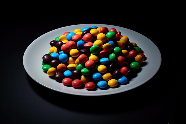 Marvelous colorful Chocolates on a plate black background illustration generative ai