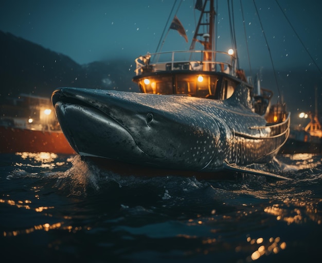 Удивительная встреча китовая акула опережает рыболовный траулер в гавани, захваченный Питером Янсом П.