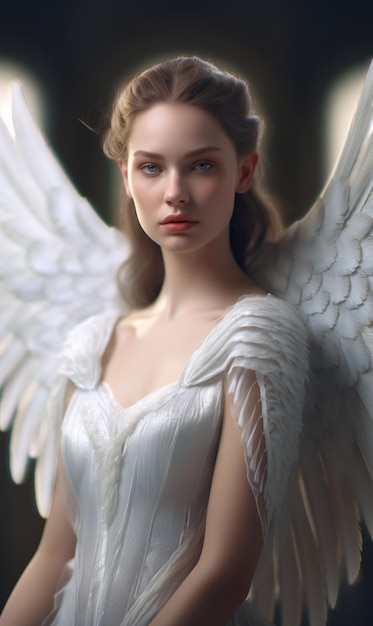 Photo marvelous and gorgeous woman angel with massive wings dress