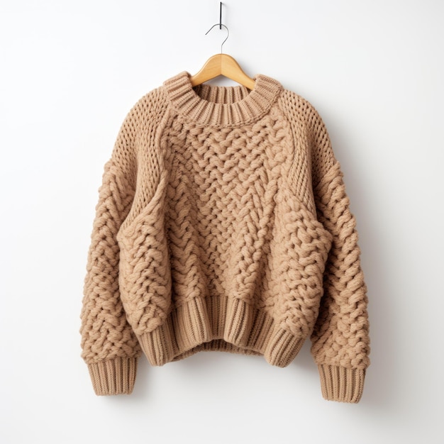 Marvelous Oversized Earth Tone Wool Knit Sweater Minimalistic Style Zoomed Out Product Photography