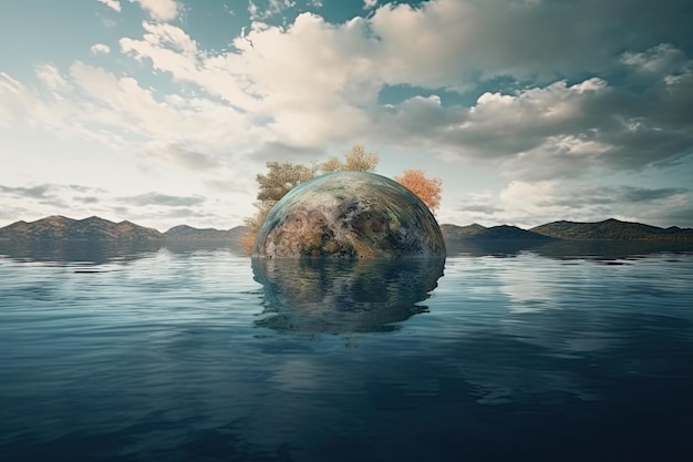 The marvelous planet Earth submerged in water for the concept of climate change Generative AI