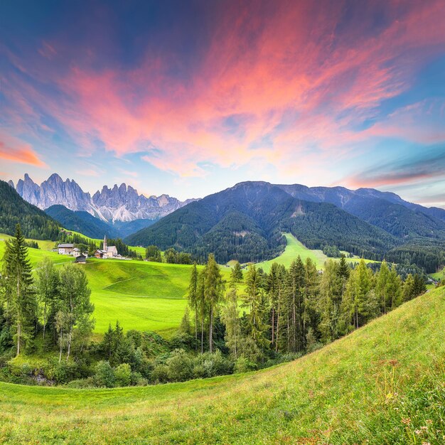 Marvelous scene of magnificent santa maddalena village in dolomites location santa maddalena village val di funes trentinoalto adige dolomites italy europe